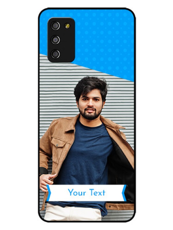 Custom Galaxy M02s Photo Printing on Glass Case  - Simple Blue Color Design