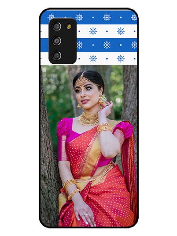 Custom Galaxy M02s Photo Printing on Glass Case  - Snow Pattern Design