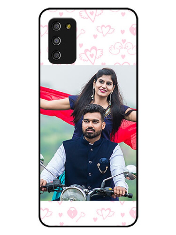 Custom Galaxy M02s Custom Glass Mobile Case  - Pink Flying Heart Design