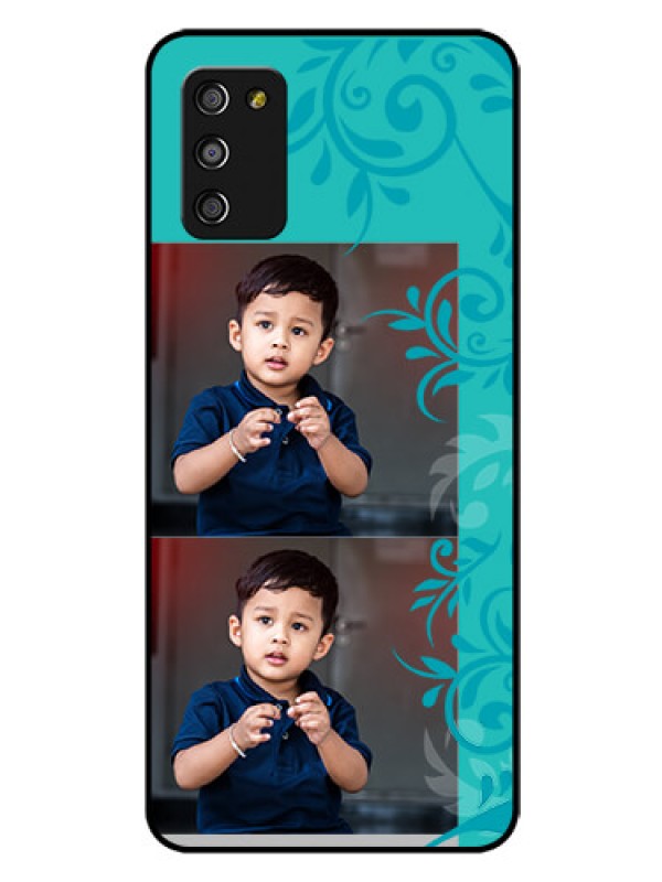 Custom Galaxy M02s Personalized Glass Phone Case  - with Photo and Green Floral Design 