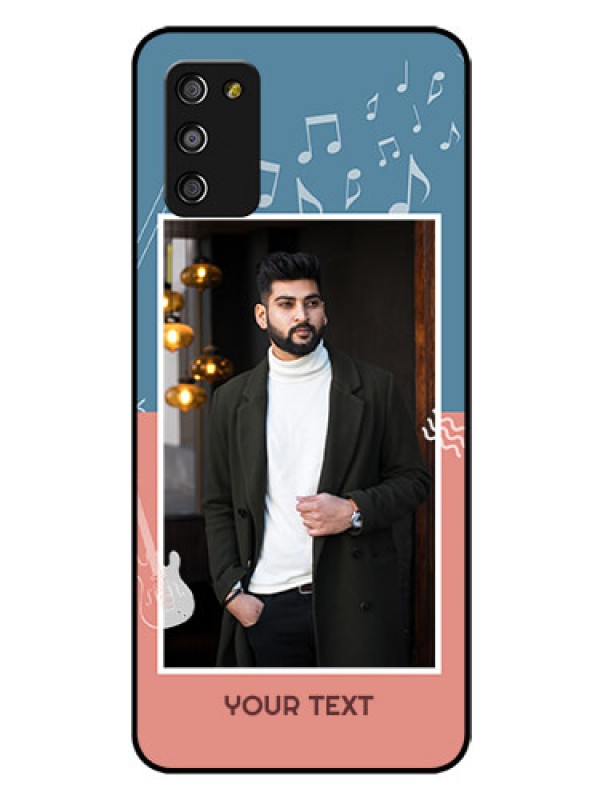 Custom Galaxy M02s Photo Printing on Glass Case  - with Color Musical Note Design