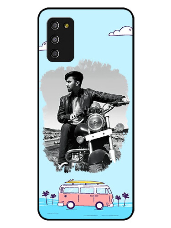 Custom Galaxy M02s Photo Printing on Glass Case  - Travel & Adventure Design