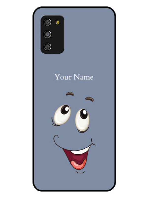 Custom Galaxy M02s Photo Printing on Glass Case - Laughing Cartoon Face Design