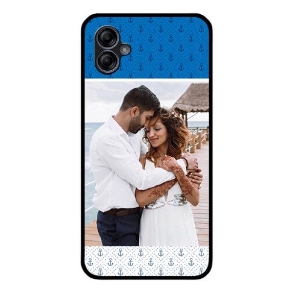 Galaxy M04 Photo Printing on Glass Case - Blue Anchors Design