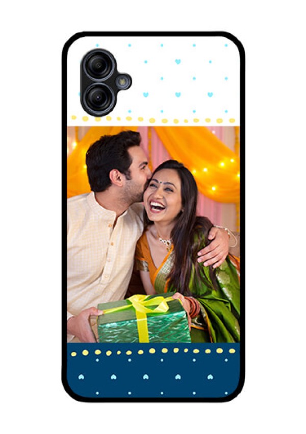 Galaxy M04 Personalized Glass Phone Case - White and Blue Abstract Design