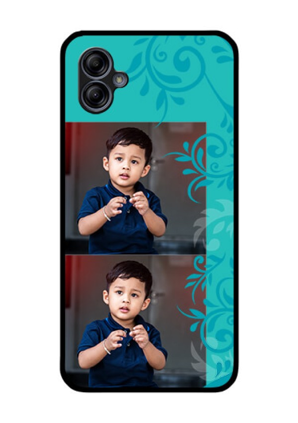 Galaxy M04 Personalized Glass Phone Case - with Photo and Green Floral Design