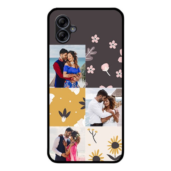 Galaxy M04 Photo Printing on Glass Case - 3 Images with Floral Design Galaxy M04 Photo Printing on Glass Case - 3 Images with Floral Design