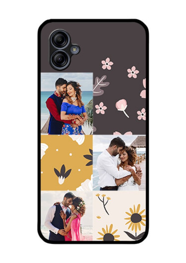 Galaxy M04 Photo Printing on Glass Case - 3 Images with Floral Design