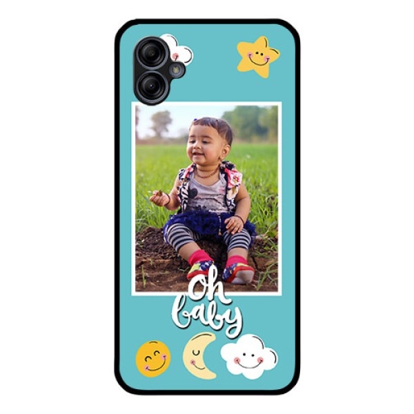 Galaxy M04 Personalized Glass Phone Case - Smiley Kids Stars Design Galaxy M04 Personalized Glass Phone Case - Smiley Kids Stars Design