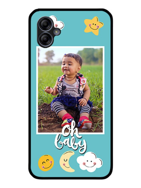 Custom Galaxy M04 Personalized Glass Phone Case - Smiley Kids Stars Design