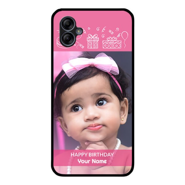 Galaxy M04 Photo Printing on Glass Case - with Birthday Line Art Design Galaxy M04 Photo Printing on Glass Case - with Birthday Line Art Design