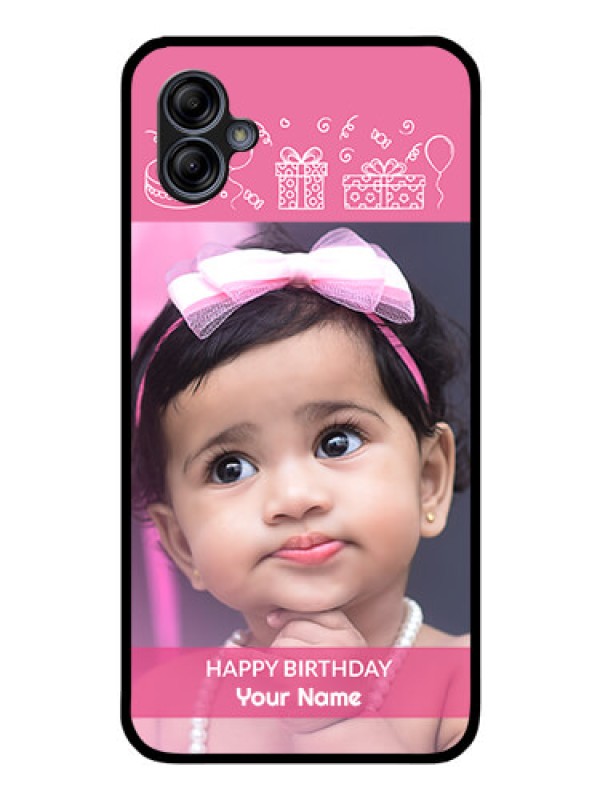 Custom Galaxy M04 Photo Printing on Glass Case - with Birthday Line Art Design