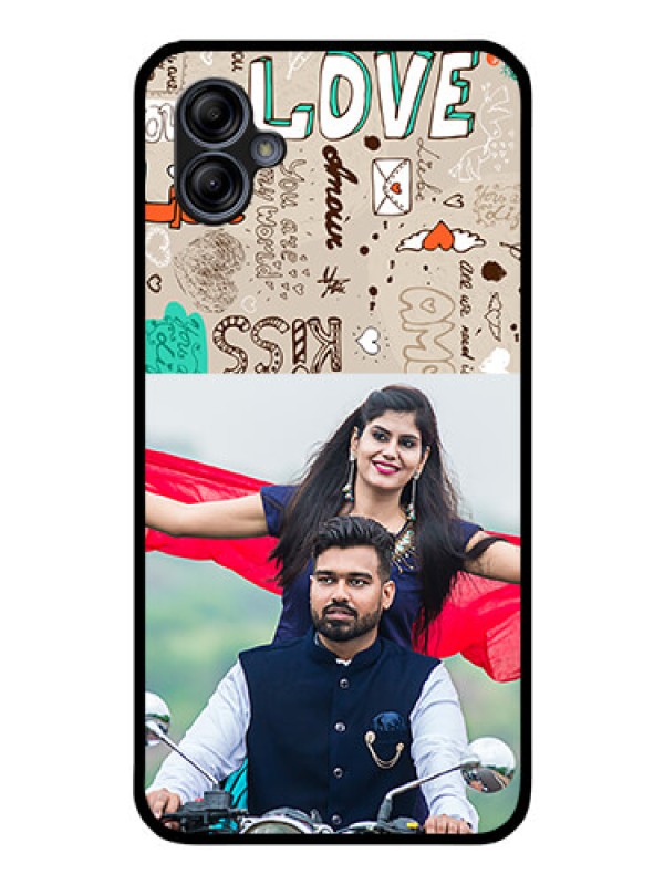 Custom Galaxy M04 Custom Glass Phone Case - Love Doodle Pattern