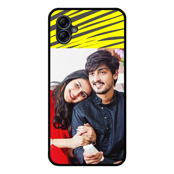 Galaxy M04 Photo Printing on Glass Case - Yellow Abstract Design