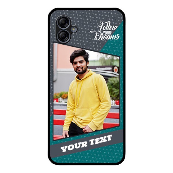 Galaxy M04 Personalized Glass Phone Case - Background Pattern Design with Quote Galaxy M04 Personalized Glass Phone Case - Background Pattern Design with Quote