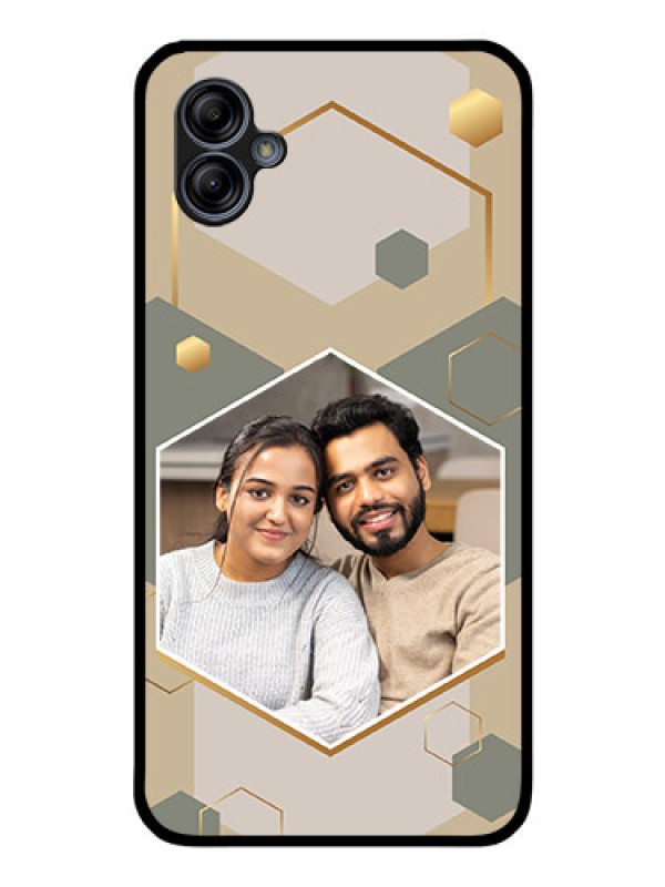 Custom Galaxy M04 Photo Printing on Glass Case - Stylish Hexagon Pattern Design