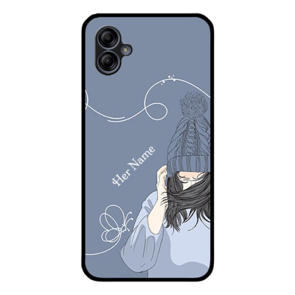 Galaxy M04 Custom Glass Mobile Case - Girl in winter outfit Design