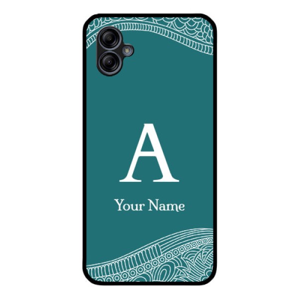 Galaxy M04 Personalized Glass Phone Case - line art pattern with custom name Design Galaxy M04 Personalized Glass Phone Case - line art pattern with custom name Design