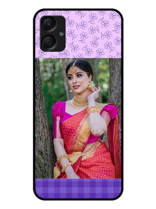 Custom Galaxy M05 Custom Glass Phone Case - Purple Floral Design