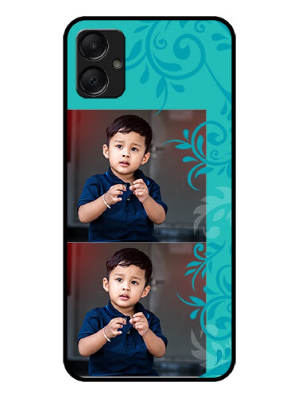 Custom Galaxy M05 Custom Glass Phone Case - With Photo And Green Floral Design