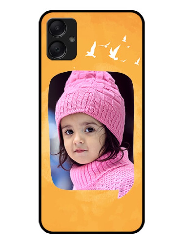 Custom Galaxy M05 Custom Glass Phone Case - Water Color Design With Bird Icons