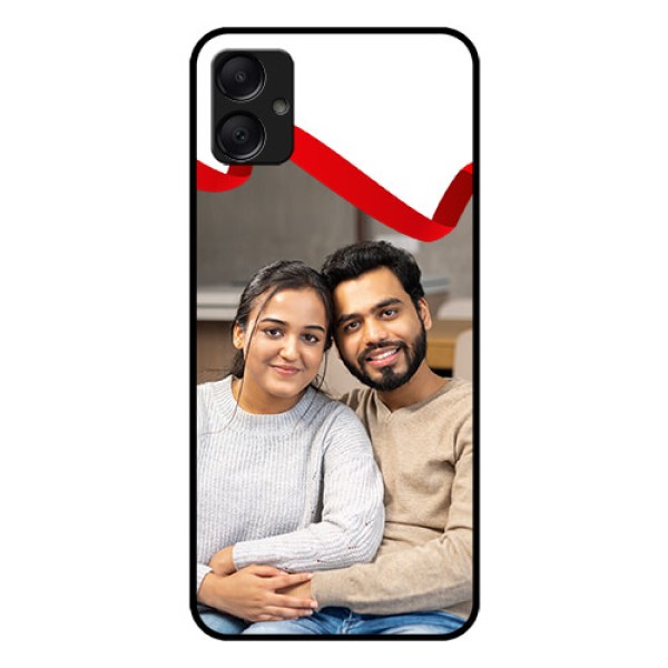Galaxy M05 Custom Glass Phone Case - Red Ribbon Frame Design