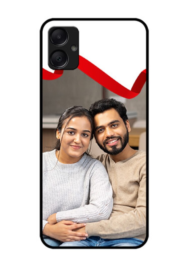 Galaxy M05 Custom Glass Phone Case - Red Ribbon Frame Design