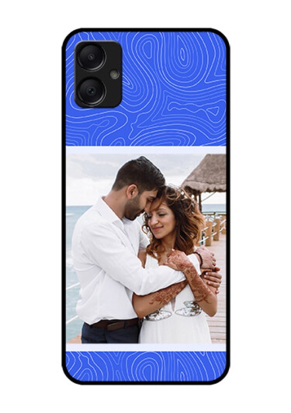 Galaxy M05 Custom Glass Phone Case - Curved Line Art With Blue And White Design