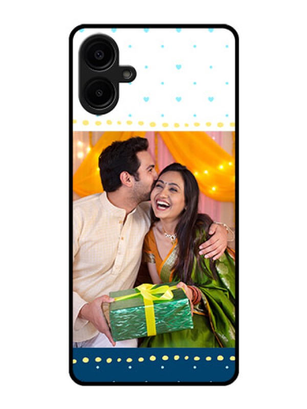 Custom Galaxy M06 Custom Glass Phone Case - White And Blue Abstract Design