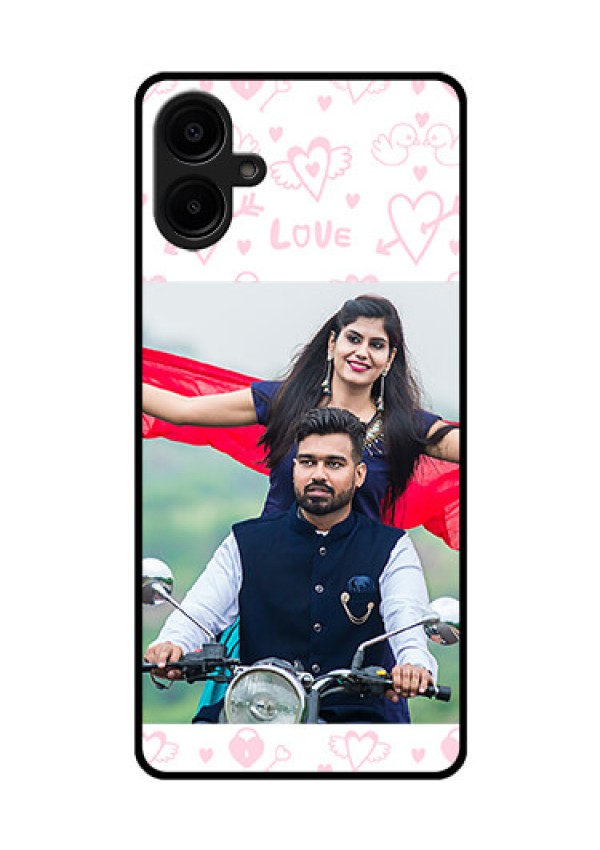 Galaxy M06 Custom Glass Phone Case - Pink Flying Heart Design