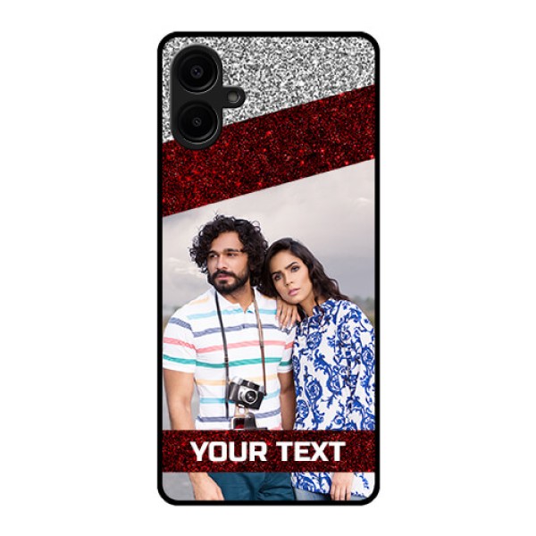 Galaxy M06 Custom Glass Phone Case - Image Holder With Glitter Strip Design Galaxy M06 Custom Glass Phone Case - Image Holder With Glitter Strip Design
