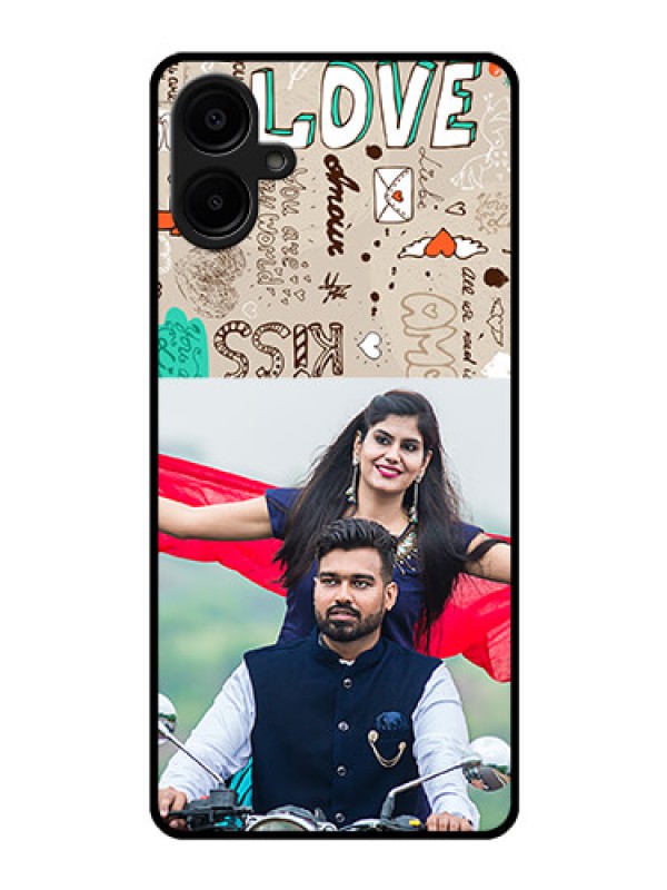 Custom Galaxy M06 Custom Glass Phone Case - Love Doodle Pattern