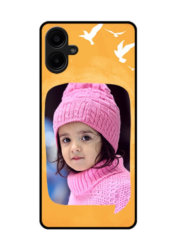 Galaxy M06 Custom Glass Phone Case - Water Color Design With Bird Icons