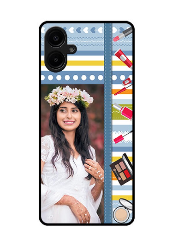 Galaxy M06 Custom Glass Phone Case - Makeup Icons Design