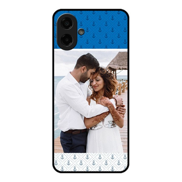 Samsung Galaxy M07 Custom Glass Phone Case - Blue Anchors Design Samsung Galaxy M07 Custom Glass Phone Case - Blue Anchors Design