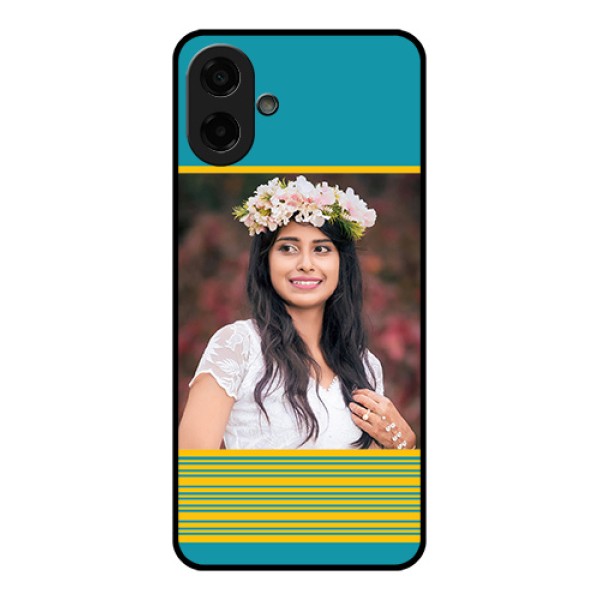 Samsung Galaxy M07 Custom Glass Phone Case - Yellow & Blue Design Samsung Galaxy M07 Custom Glass Phone Case - Yellow & Blue Design