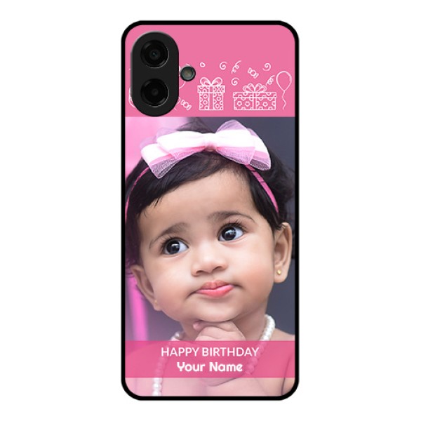 Samsung Galaxy M07 Custom Glass Phone Case - With Birthday Line Art Design Samsung Galaxy M07 Custom Glass Phone Case - With Birthday Line Art Design