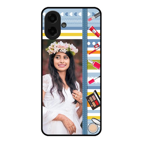 Samsung Galaxy M07 Custom Glass Phone Case - Makeup Icons Design Samsung Galaxy M07 Custom Glass Phone Case - Makeup Icons Design