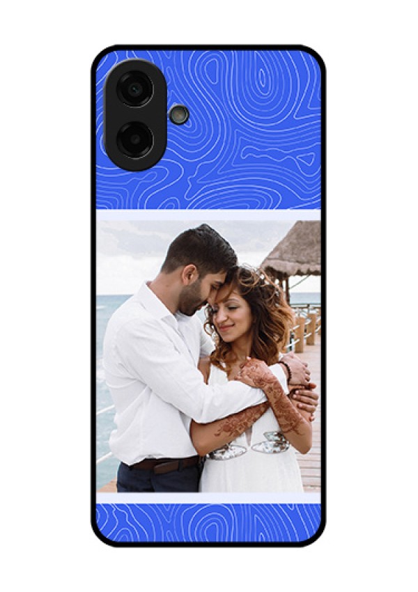 Samsung Galaxy M07 Custom Glass Phone Case - Curved Line Art With Blue And White Design