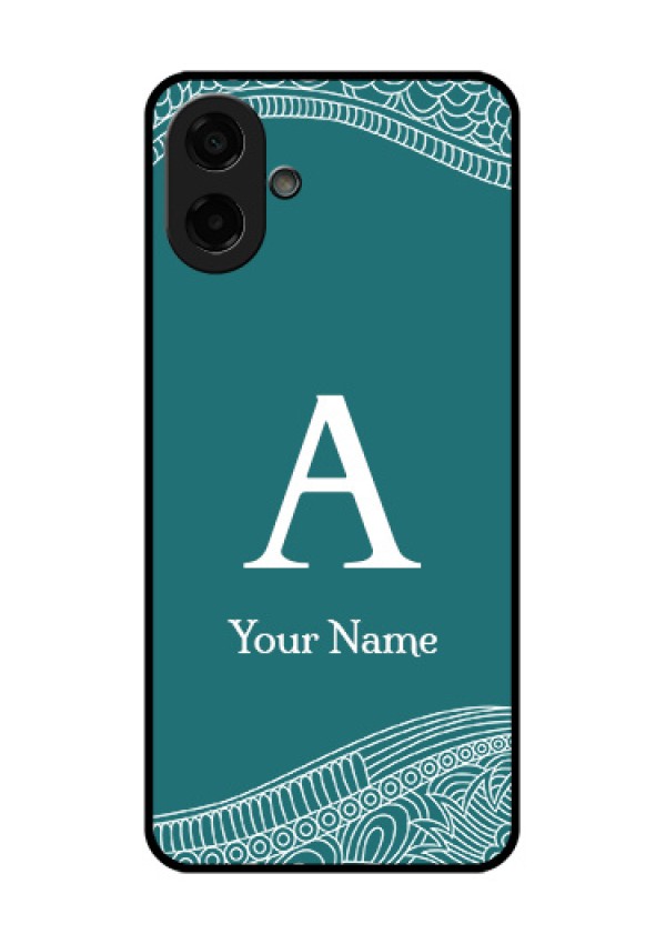 Samsung Galaxy M07 Custom Glass Phone Case - Line Art Pattern With Custom Name Design