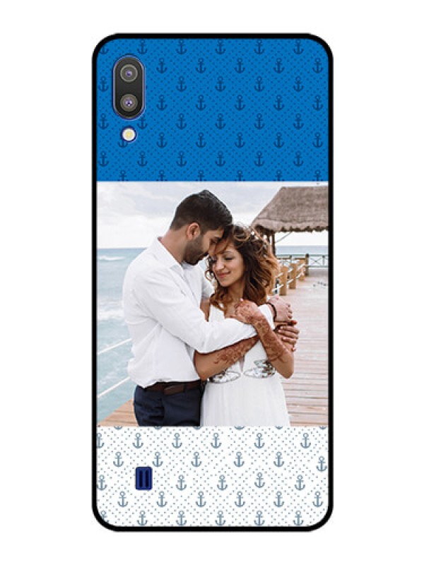 Custom Galaxy M10 Photo Printing on Glass Case - Blue Anchors Design