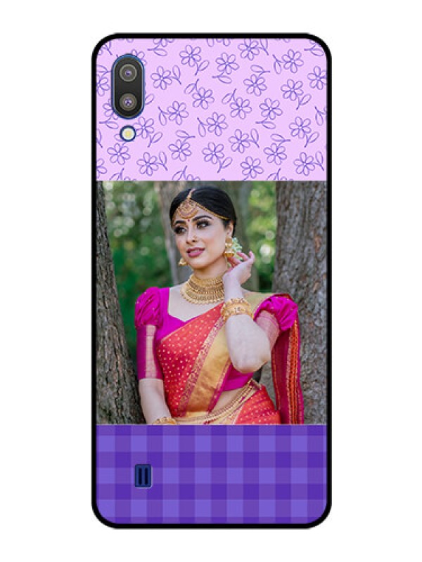 Custom Galaxy M10 Custom Glass Phone Case - Purple Floral Design