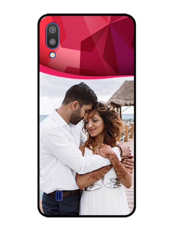 Custom Galaxy M10 Custom Glass Mobile Case - Red Abstract Design