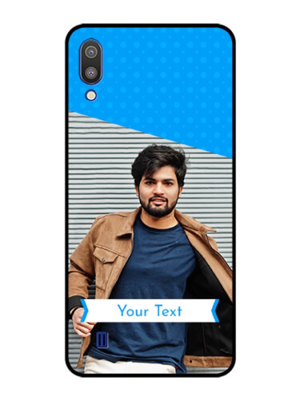 Custom Galaxy M10 Photo Printing on Glass Case - Simple Blue Color Design