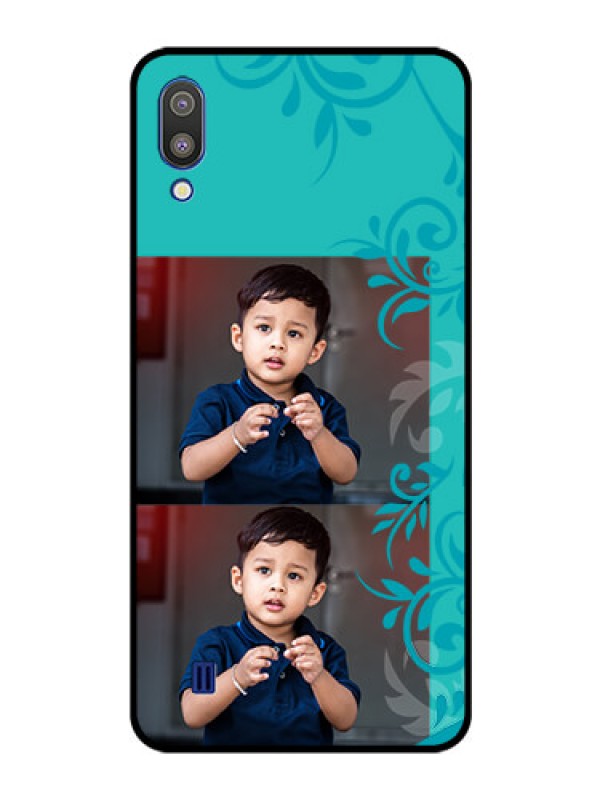 Custom Galaxy M10 Personalized Glass Phone Case - with Photo and Green Floral Design 