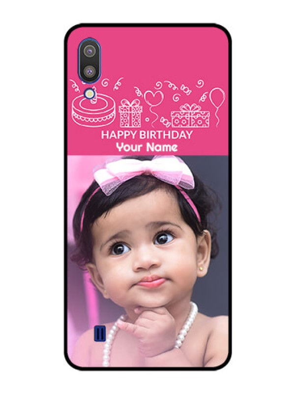Custom Galaxy M10 Photo Printing on Glass Case - with Birthday Line Art Design