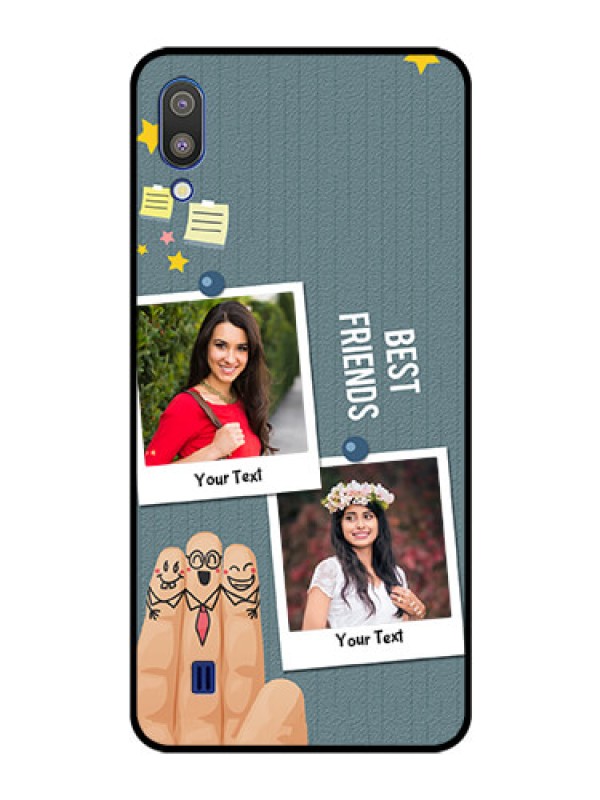 Custom Galaxy M10 Personalized Glass Phone Case - Sticky Frames and Friendship Design