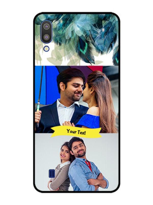 Custom Galaxy M10 Personalized Glass Phone Case - Image with Boho Peacock Feather Design