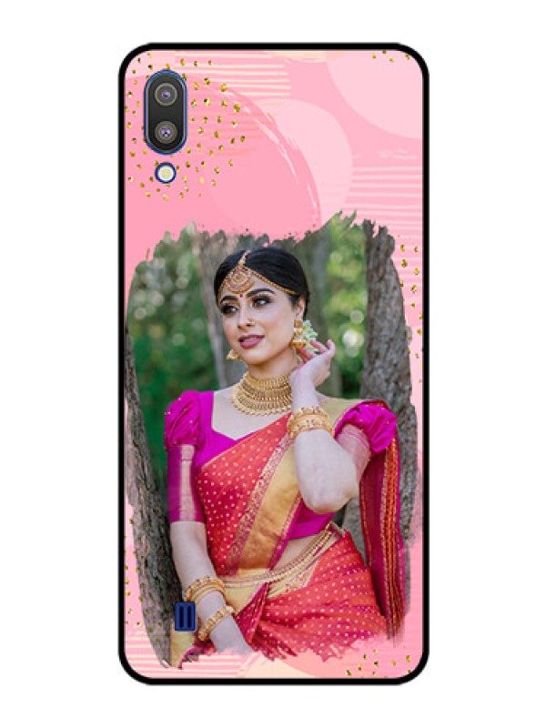 Custom Galaxy M10 Personalized Glass Phone Case - Gold Glitter Splash Design