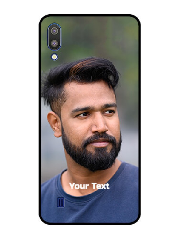 Custom Galaxy M10 Glass Mobile Cover: Photo with Text